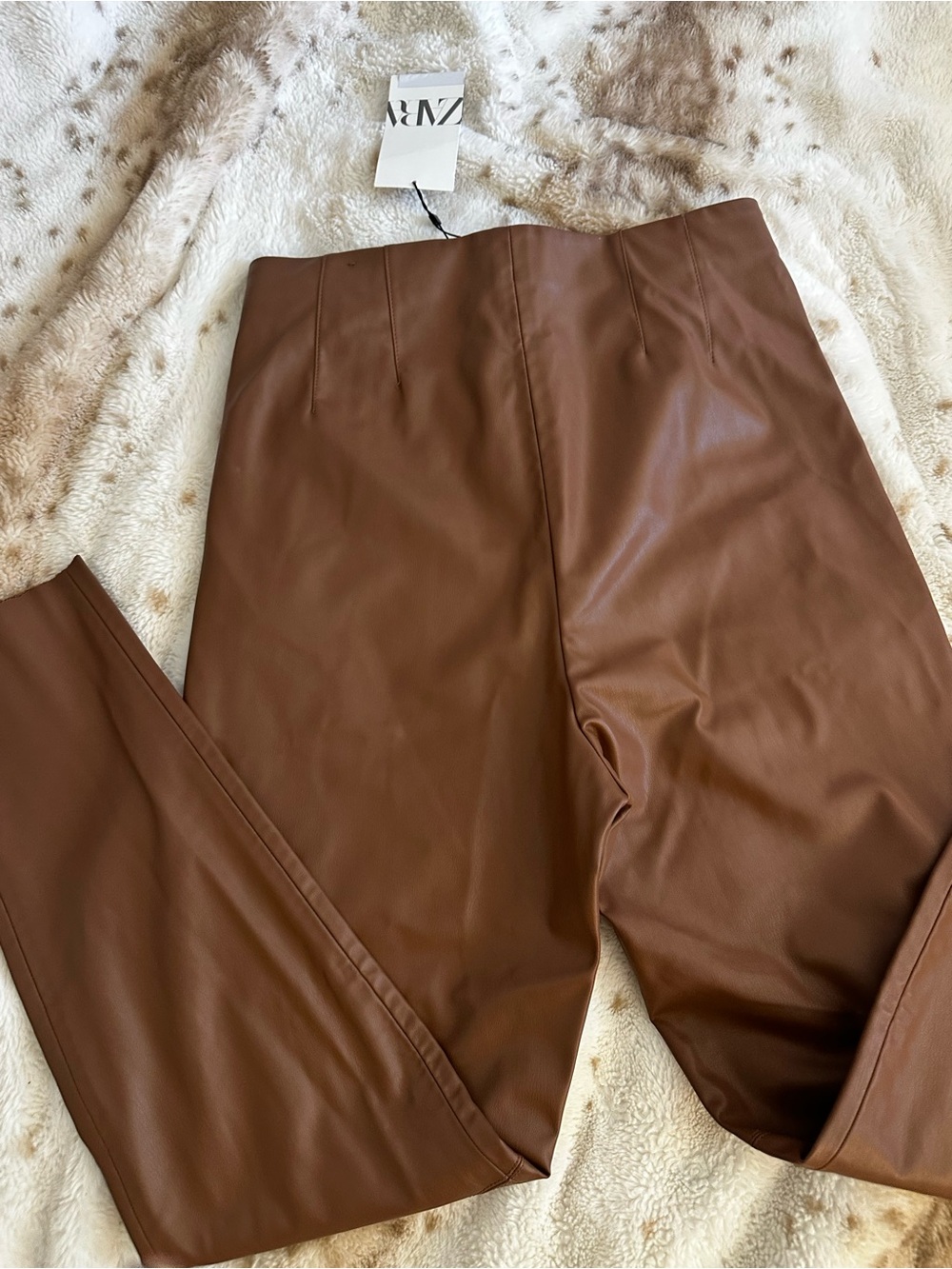 Zara Chestnut Brown Faux Leather Tapered Pants - Picture 10 of 10